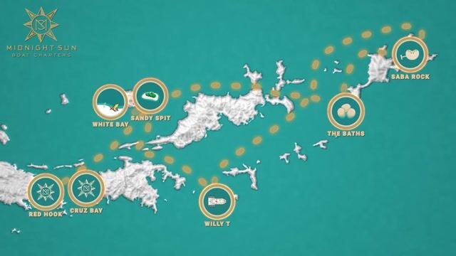 Branded route map for Midnight Sun Charters, BVI